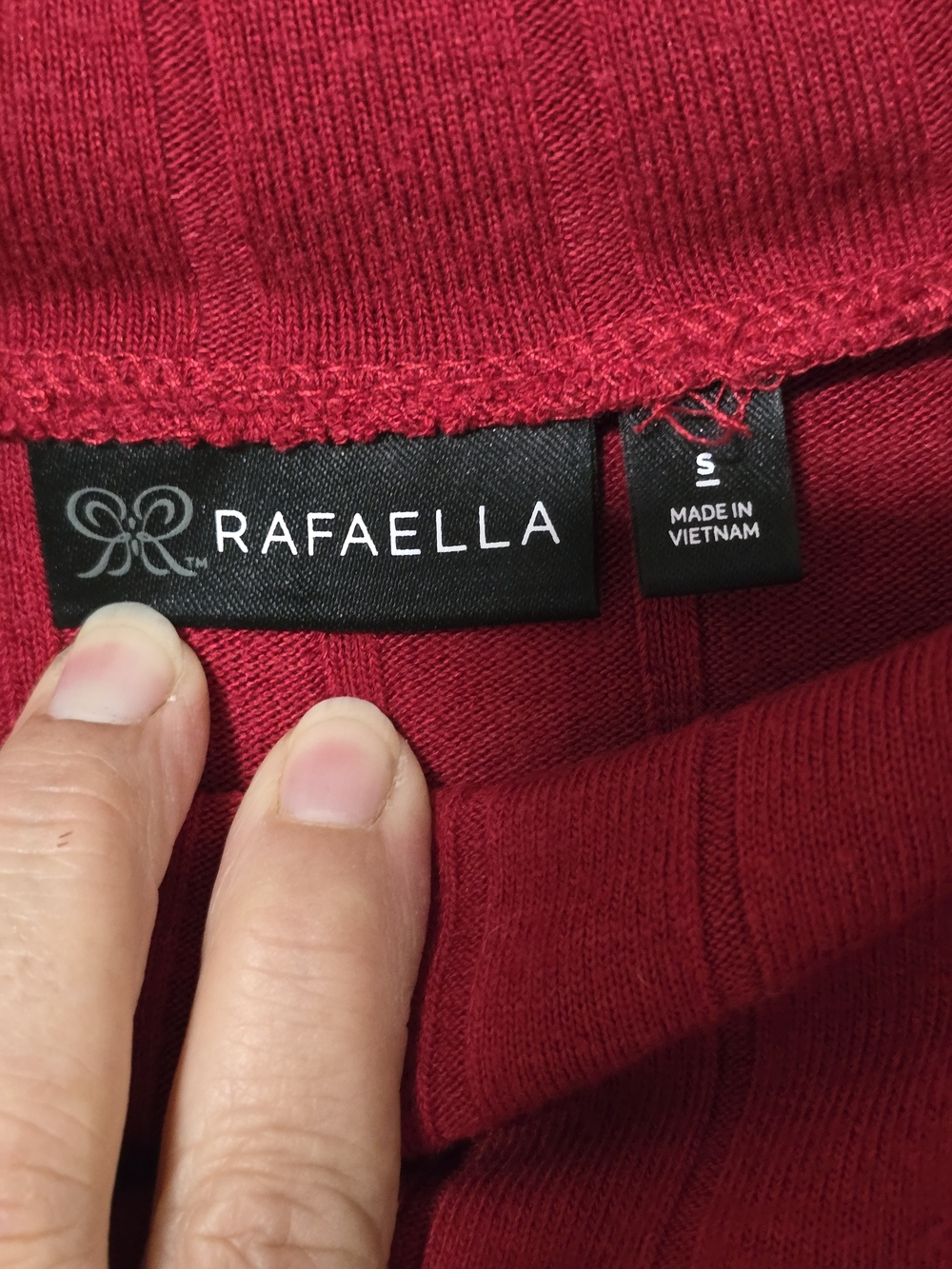 Rafaella Deep Red Ribbed Knit Top with Snap-Neck Detail - Picture 6 of 10